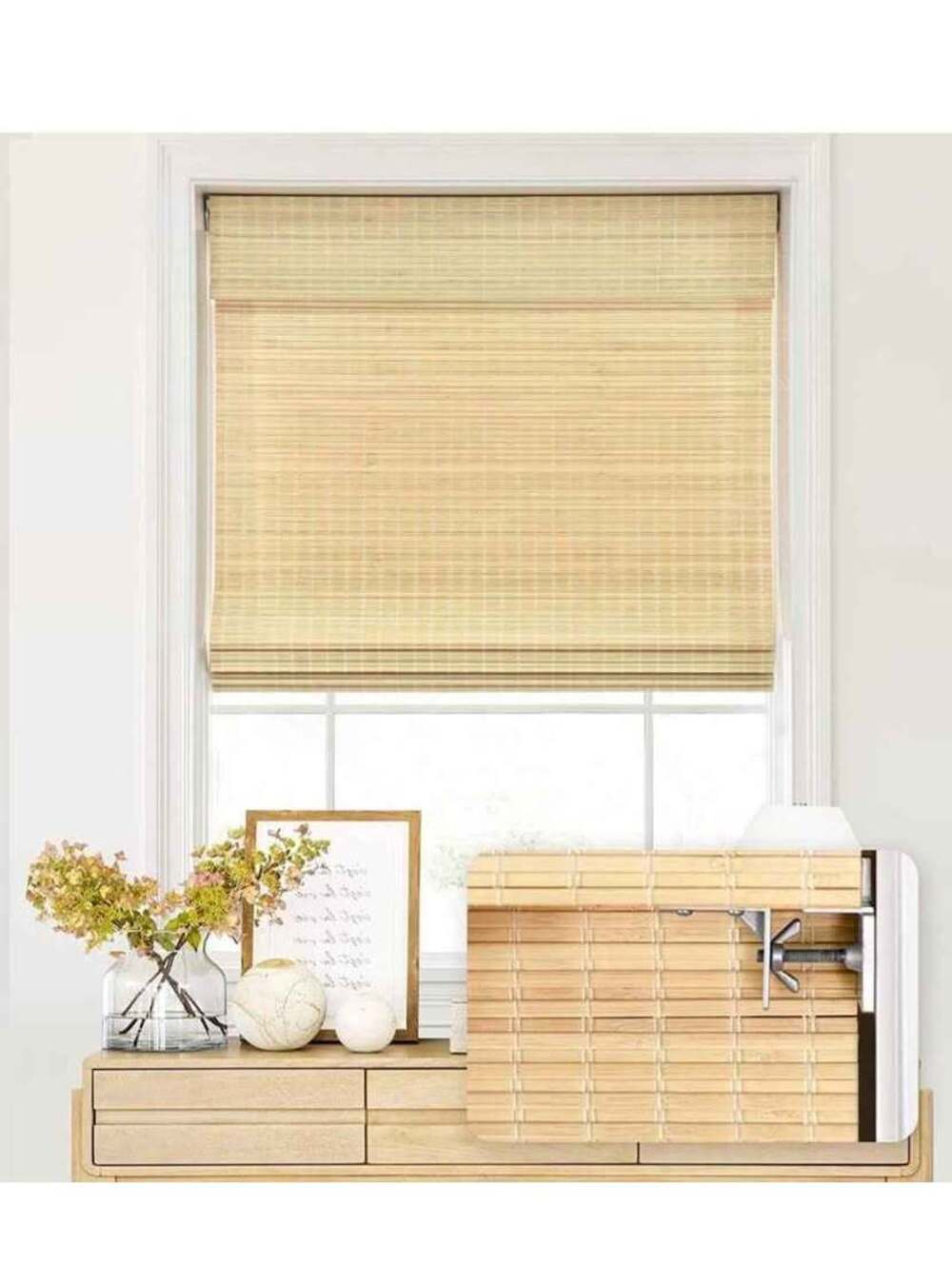 LazBlinds No Tools No Drill Cordless Bamboo Roman Shades, Privacy Window 27x64